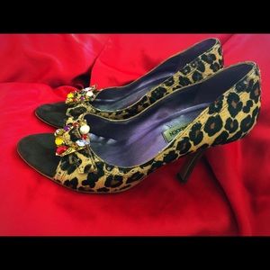 Steve Madden Leopard Calf Hair Jewel Buckle heels